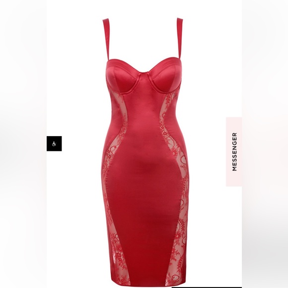 House of CB London Red Lace Satin Bustier Bodycon Dress Size Medium - Picture 5 of 16